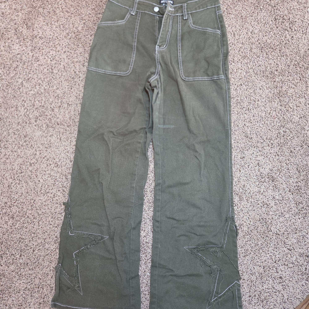 Hot Topic Olive Green Stitch Detail Pants